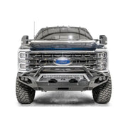 Front view of a vehicle equipped with the FS23-X5952-1 Fab Fours Matrix Front bumper, showcasing aggressive styling and high-quality construction, ideal for RV, automotive, powersports, off-road, marine, exterior, truck accessories, and more. Bumpers, Grilles & Guards, AVADA - Best Sellers, Must Haves