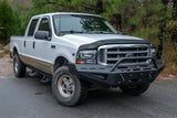 Ford Super Duty F250-F550 with Fab Fours FS99-RS1662-1 red steel bumper offering durability and rugged style.