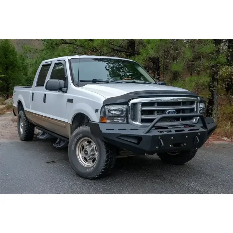 Ford Super Duty F250-F550 with Fab Fours FS99-RS1662-1 red steel bumper offering durability and rugged style.