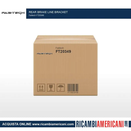 Cardboard box with shipping labels for FT20349 Fabtech Rear Brake Line Bracket rear brake line part