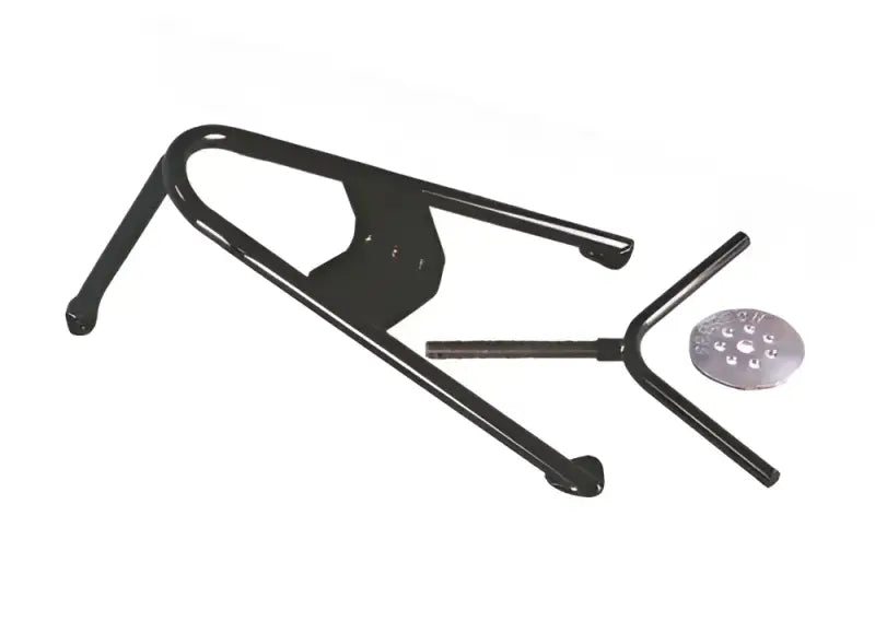 Black metal bicycle rack components for FT83056 Fabtech hydraulic hose setup