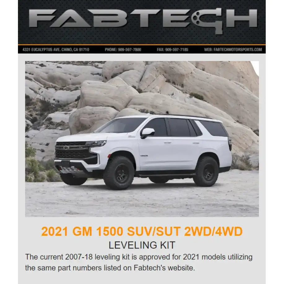 FTS23174 Fabtech Motorsports lift kit for black and white 2021 GM 1500 SUV/SUT leveling