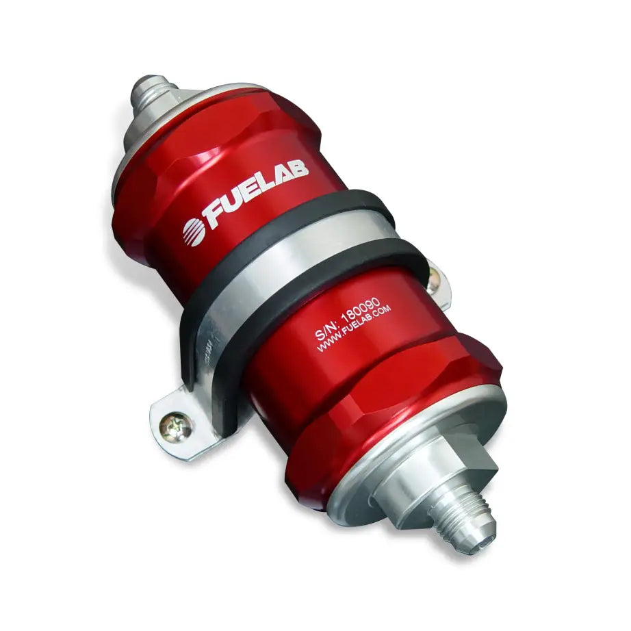 Fuelab 81801-2 Fuelab 818 In-Line Fuel Filter Standard -6AN In/Out 10 Micron Fabric - Red