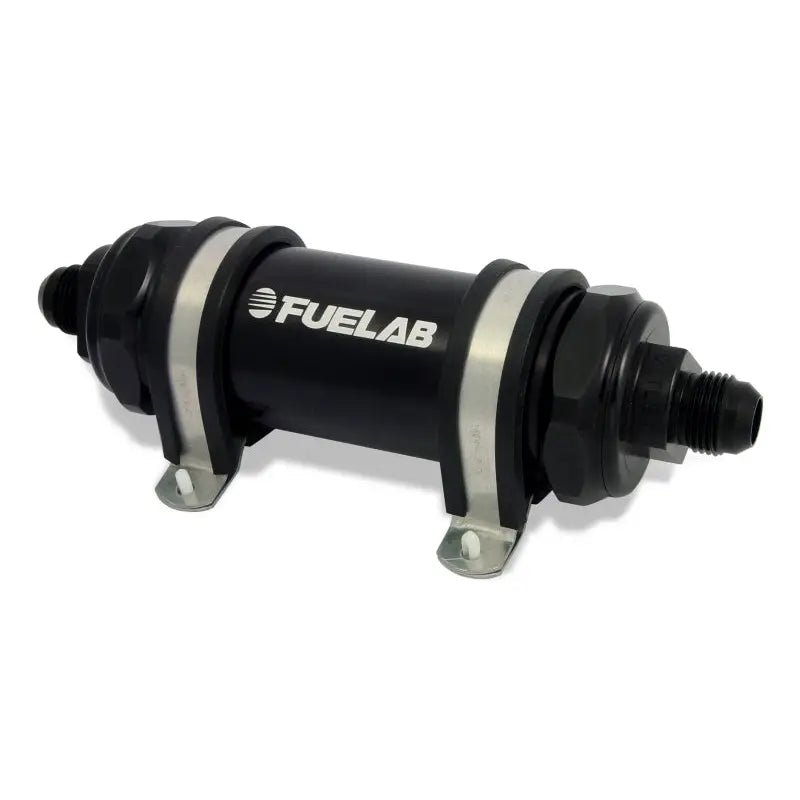 Fuelab 82812-1 Fuelab 828 In-Line Fuel Filter Long -8AN In/Out 40 Micron Stainless - Black