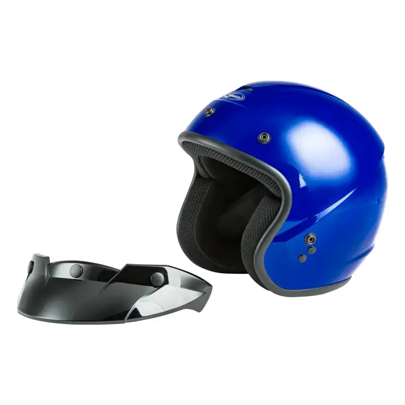 Blue open face helmet with visor for stylish motorcycle riding G1020048 Of 2