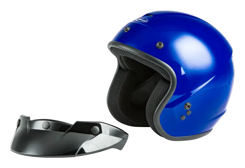 Blue open face helmet with visor for stylish motorcycle riding G1020048 Of 2