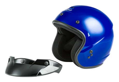 Blue open face helmet with visor for stylish motorcycle riding G1020048 Of 2