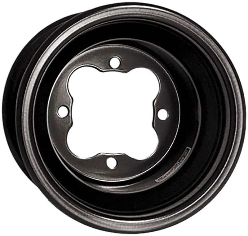 Black G2 9x8 wheel with four-bolt pattern and double rolled bead design