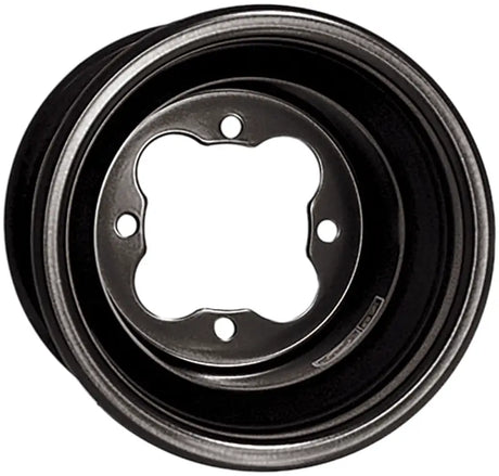 Black G2 9x8 wheel with four-bolt pattern and double rolled bead design