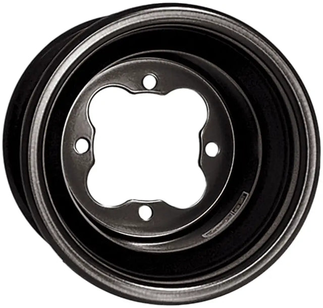 Black G2 9x8 wheel with four-bolt pattern and double rolled bead design