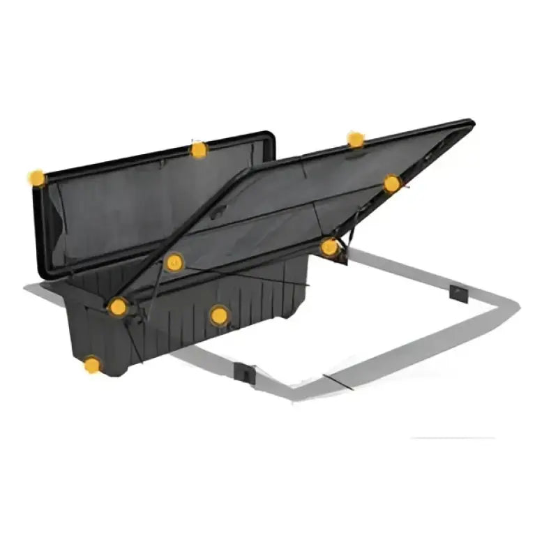Open black truck toolbox on g255010 stowe cargo GMC 1500 bed kit sleek storage