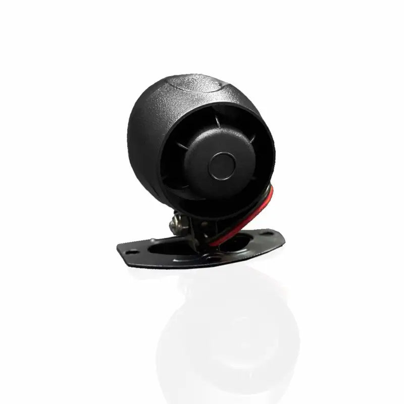 Black siren with mounting bracket.