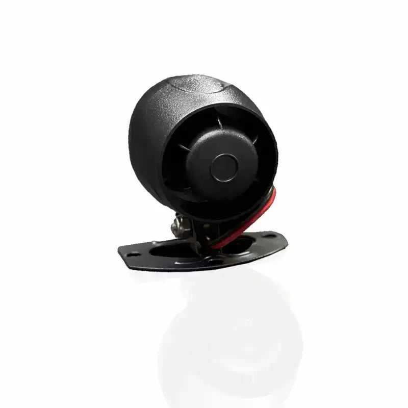 Black siren with mounting bracket.