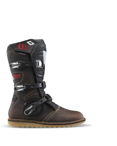 Brown and black Gaerne Balance Oiled Boot for motorcycle riding, size 9