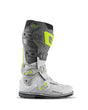 White and gray Gaerne SG22 boot with neon green accents, perfect for motocross fun