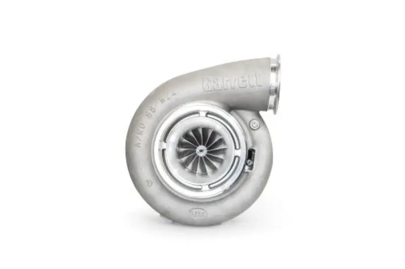 Silver Garrett G47-1650 super core turbocharger with visible turbine blades