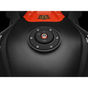 Motorcycle fuel tank with gas cap locking black Apr for secure cap locking
