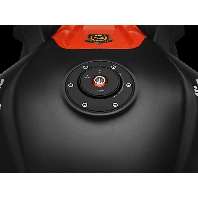 Motorcycle fuel tank with gas cap locking black Apr for secure cap locking
