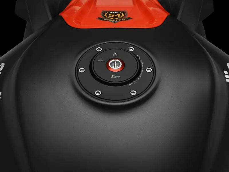 Motorcycle fuel tank with gas cap locking black Apr for secure cap locking