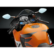 Orange and black Honda motorcycle with gas cap locking black Hon cap locking functionality