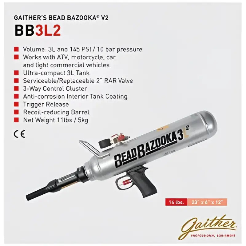 GBB3L2 Gaither Tool 3L Rar Bead Bazooka W/ 2’ Release - Tire Seater