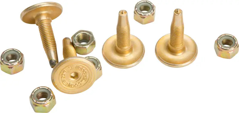 Gold-colored metal bolts and nuts for Gold Digger Carbide Traction Master Stud