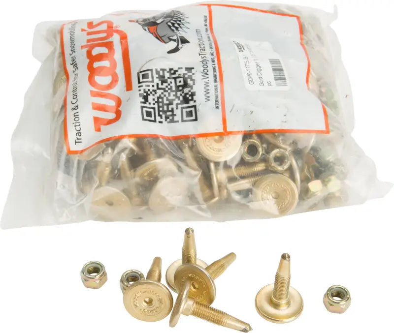 Clear plastic bag with gold-colored gold digger carbide traction studs for GDP6-1175-B
