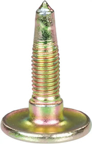 Gold-colored gold digger carbide snowmobile track stud with pointed tip and threaded shank