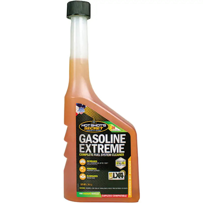 Hot Shots Secret GE12Z Gasoline Extreme 12 Oz fuel system cleaner, designed for maximum performance, fuel efficiency, engine protection, and emissions reduction.