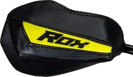 Black and yellow Flex Tec Handguards with textured carbon fiber look for bike protection