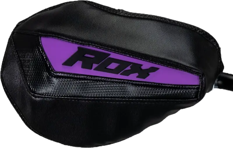 Black and purple Flex Tec Handguards with boxing glove design for protection