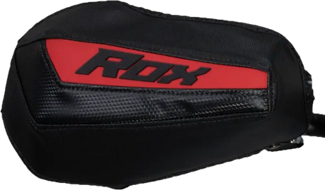 Black and red motorcycle mirror cover with textured accents for Gen 3 Flex Tec Handguards Blk Red