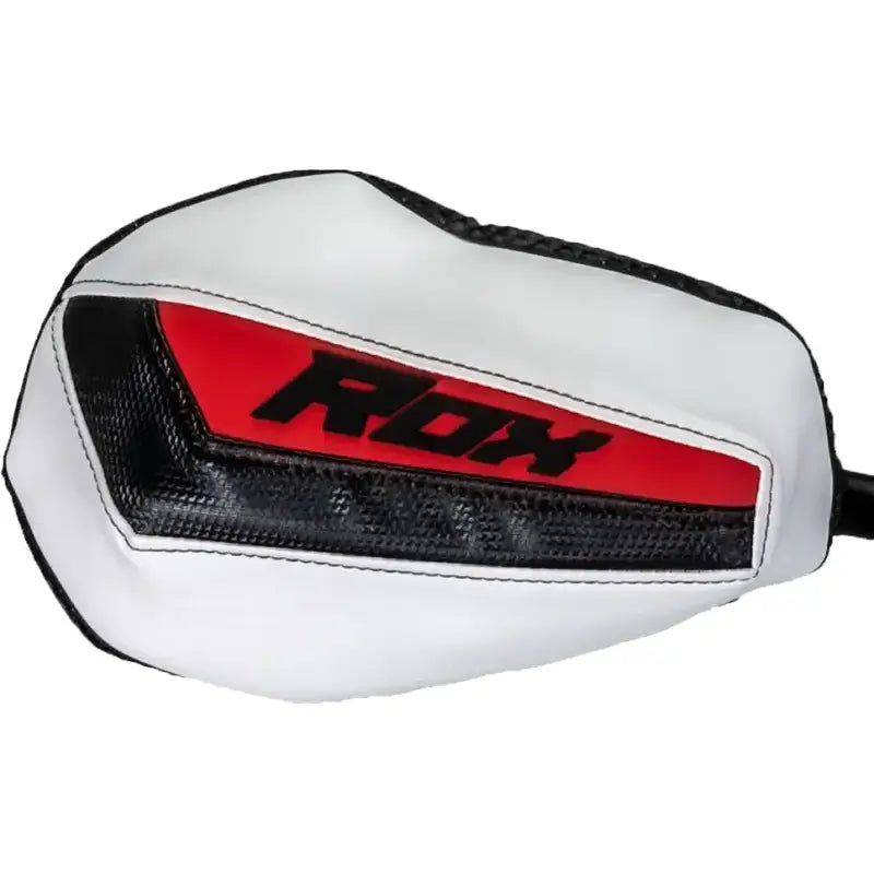 White and red Flex Tec Handguards boxing mitts with black mesh accents