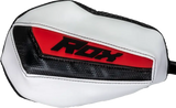 White and red Flex Tec Handguards boxing mitts with black mesh accents