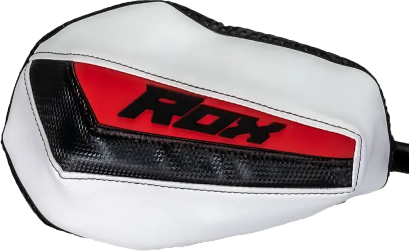 White and red Flex Tec Handguards boxing mitts with black mesh accents