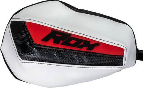 White and red Flex Tec Handguards boxing mitts with black mesh accents