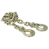 Gen Y Executive Fifth to Gooseneck Safety Chain 3/8 x 84In showcasing durable metal with hooks, ideal for securing heavy loads.
