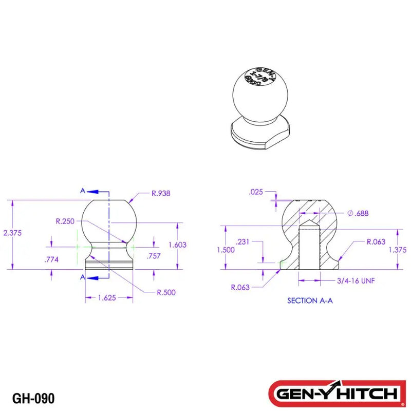 GEN-Y Hitch Made In USA Trailer Hitch Ball GH-090 - Bolt-ON Fits GEN-Y