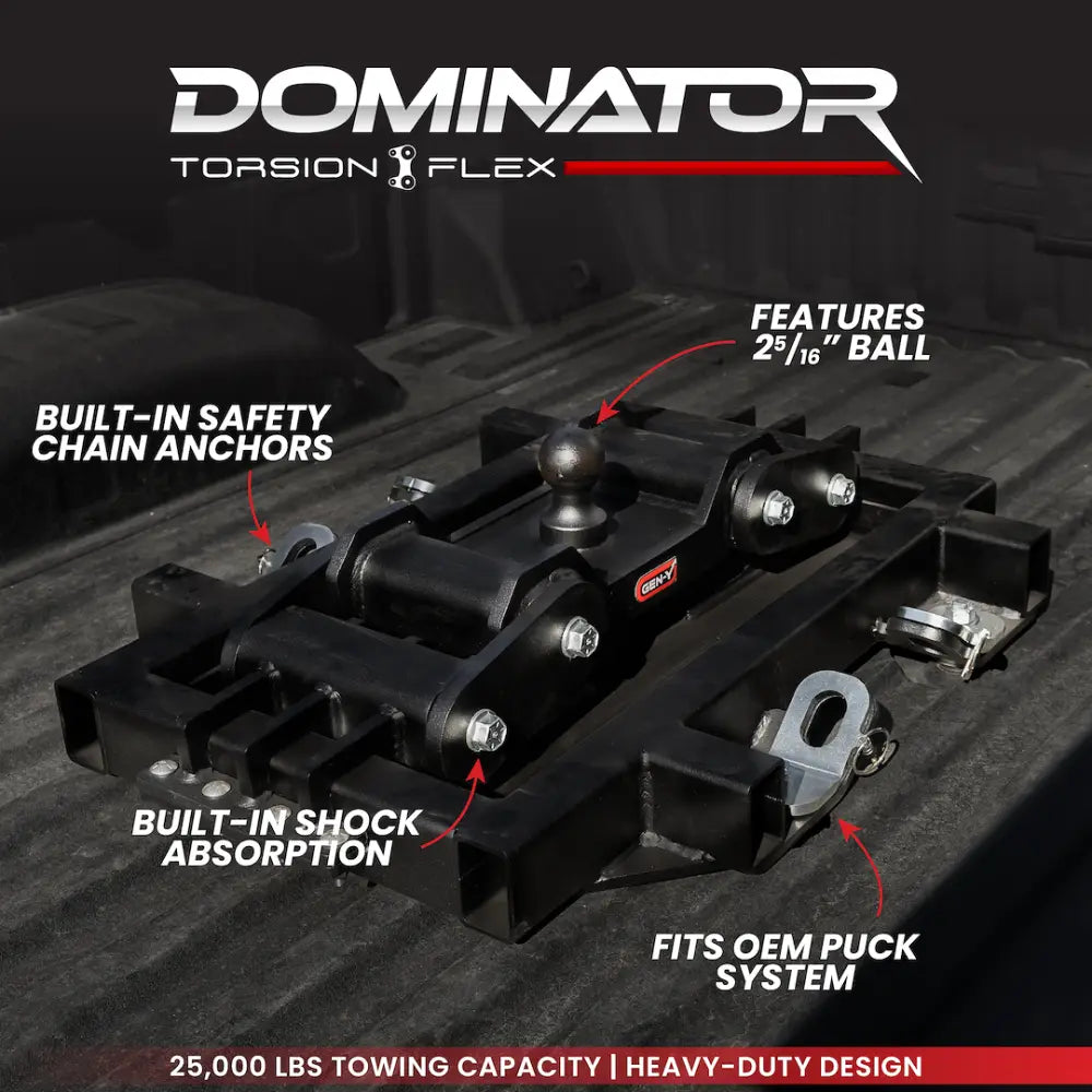 GEN-Y Hitch Features Class V Rating Gooseneck Trailer Hitch GH-14017 - Dominator 25K GM Oem Puck 6.5