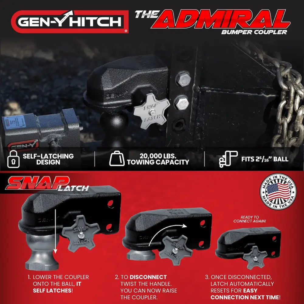 GEN-Y Hitch Features A SnapLatch Coupler Trailer Coupler GH-24003 - Admiral 21K Capacity