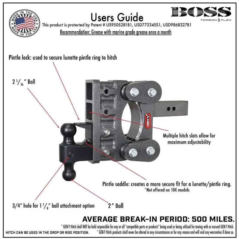GEN-Y Hitch Heavy-Duty Rubber Torsion-Flex Cords Trailer Hitch Ball Mount GH-1115 - Boss Torsion-Flex 2.5 Shank