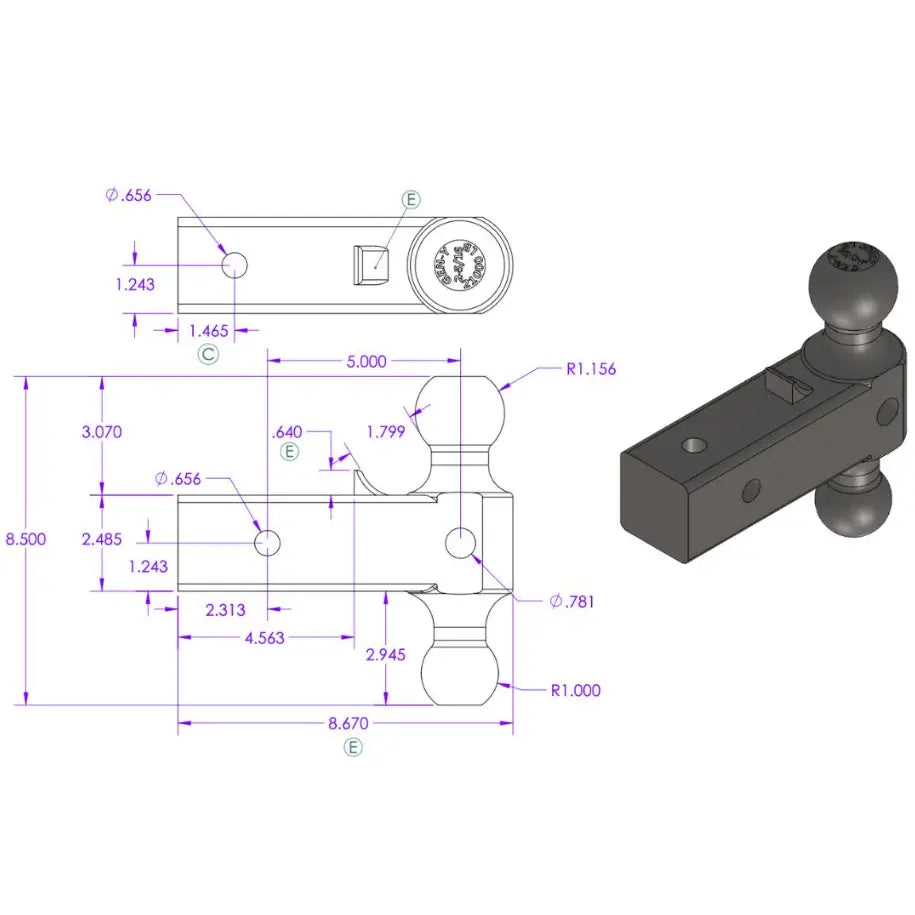 GEN-Y Hitch Made In USA Trailer Hitch Ball Mount GH-061 - 21K Versa-Ball 2.5 Shank 3K