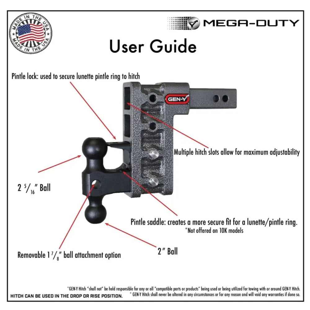 GEN-Y Hitch Most Versatile Hitch Trailer Hitch Ball Mount GH-325 - Mega-Duty Shank 10 Drop 1.5K TW