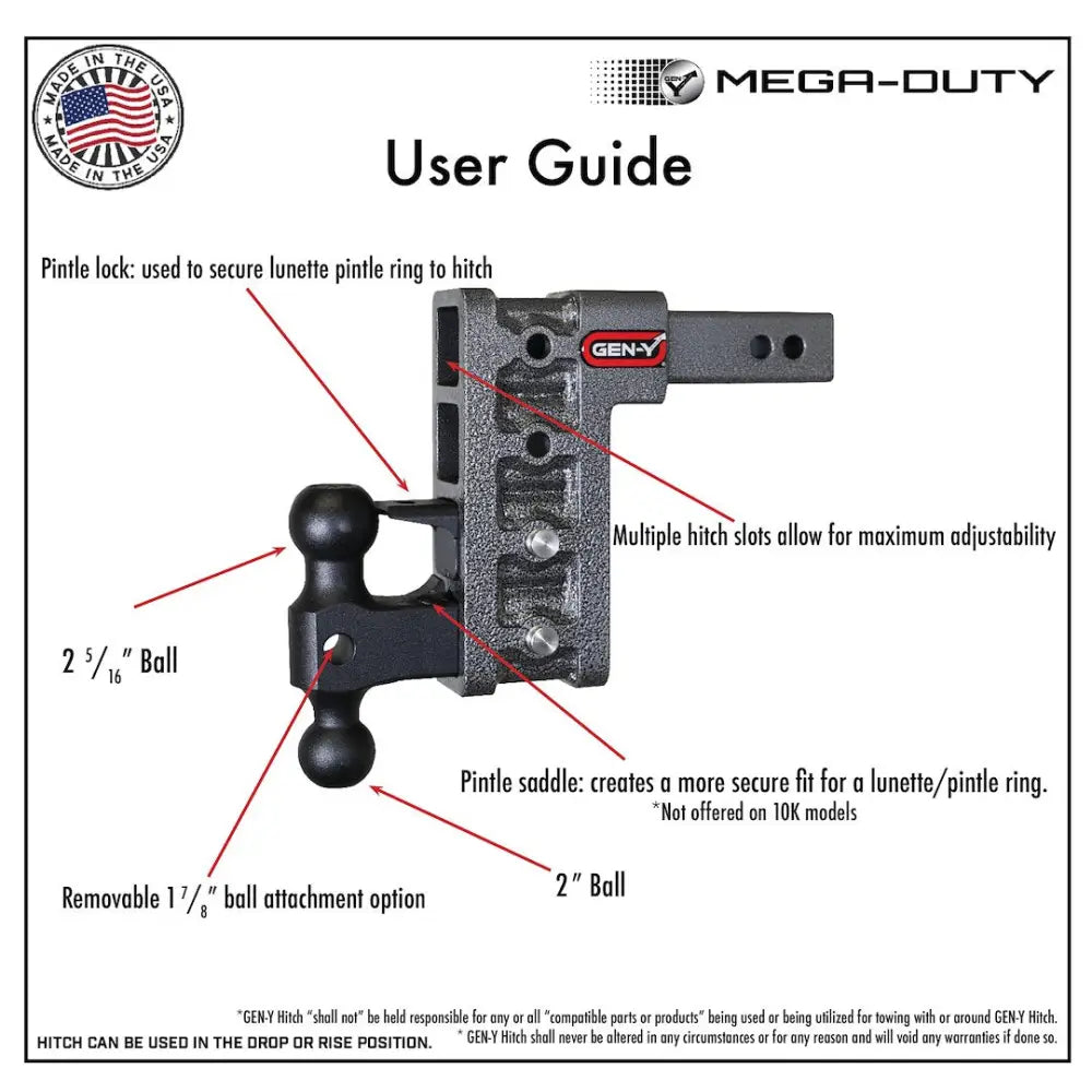 GEN-Y Hitch Simple Design Trailer Hitch Ball Mount GH-314 - Mega-Duty Shank 7.5 Drop 1.5K