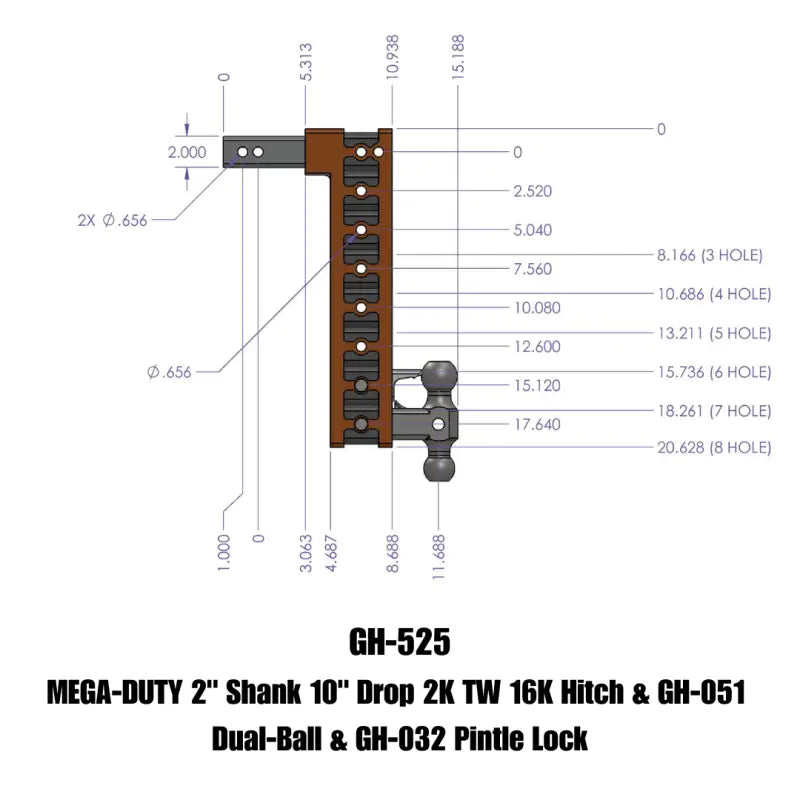 GEN-Y HITCH GH-525 MEGA-DUTY 2' SHANK 10' DROP 2K TW 1