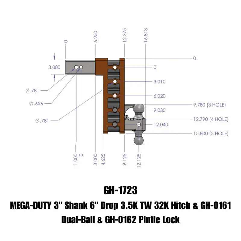 GEN-Y HITCH GH-1723 MEGA-DUTY 3' SHANK 6' DROP 3.5K TW