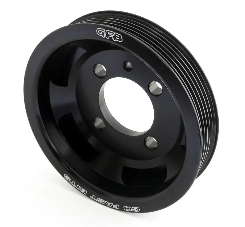 Black metal GFB Evo crank pulley for under-drive crank pulley upgrade