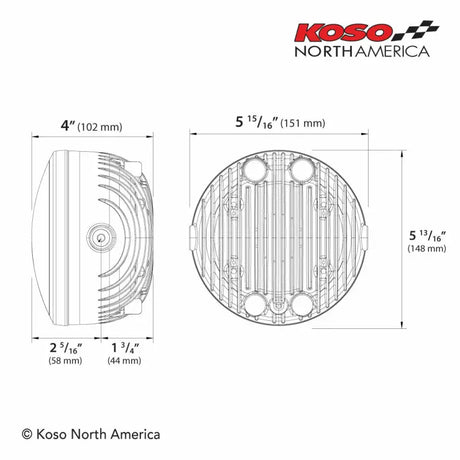 Technical drawing of Gh 01 Led Headlight 5.75 In for RV parts & accessories or truck parts