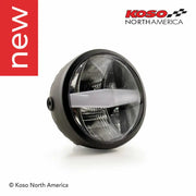 Black round motorcycle LED headlight with horizontal light bar for RV parts & accessories