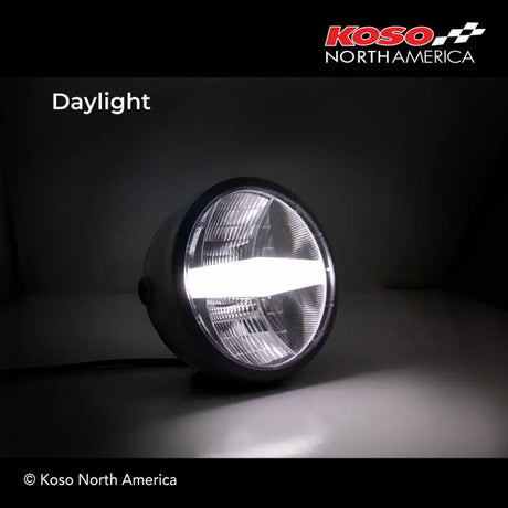 Round LED motorcycle headlight with daytime running light strip for RV parts & accessories